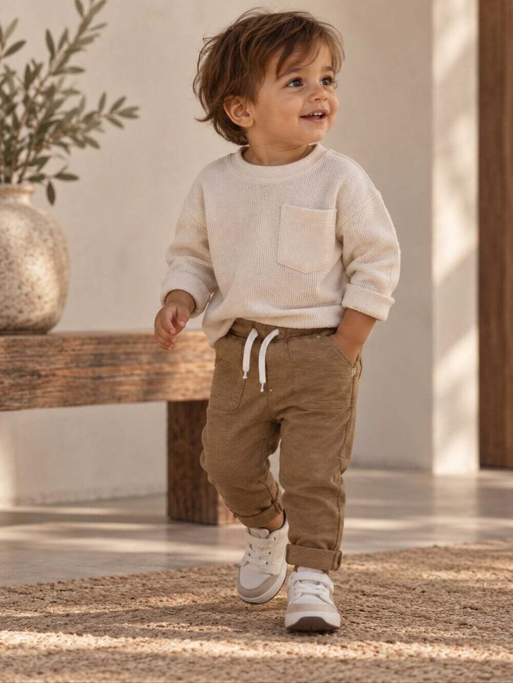 Obaibi Baby 12M Brown Jogger Pants French Brand Neutral Minimalist 74cm
